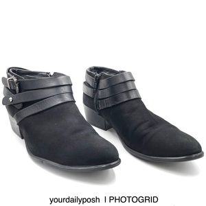 Steve Madden nubuck black leather Regennt moto buckle ankle boots US 9.5